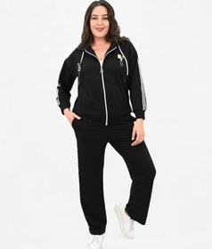 Resim Kadın Büyük Beden Metal Aksesuar Detaylı Eşofman Takımı 8150-25 - 3XL / Gri Melaj 