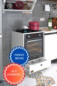 Resim Kenzlife Ankastre Fırın Modülü Kabini Fosfat Mat Beyaz Renk 85(Y)*60(G)*57(D) Ocak Dolabı Çekmeceli Ayaklı 