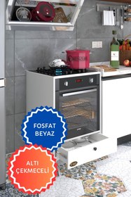 Resim Kenzlife Ankastre Fırın Modülü Kabini Fosfat Mat Beyaz Renk 85(Y)*60(G)*57(D) Ocak Dolabı Çekmeceli Ayaklı 