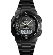 Resim Skmeı 1370 Çok Fonksiyonlu Erkek Açık Hava Sporları Gece Parlayan Su Geçirmez Paslanmaz Çelik Dijital Kol Saati Siyah Beyaz Kahverengi Kahverengi 