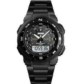 Resim Skmeı 1370 Çok Fonksiyonlu Erkek Açık Hava Sporları Gece Parlayan Su Geçirmez Paslanmaz Çelik Dijital Kol Saati Siyah Beyaz Kahverengi Kahverengi 