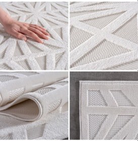 Resim Modern Krem Renkli Zigzag Desenli Bohem Salon Mutfak Mekan Teras Balkon Oda Ve Çocuk Halısı Oymalı Halı Krem 