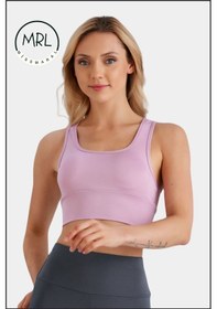 Resim Kadın Lila Renk Sporcu Sütyeni Pedli Likralı Destekleyici Su Sporları Koşu Fitness Dans Sports Bra Lila 