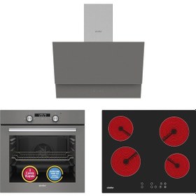 Resim Simfer 8225 + 3970 + 8705 4 Fonkisyon Trend Dijital Power Turbo Elektrikli 3'lü Ankastre Set 