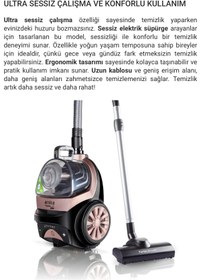 Resim Arnica Turbo Başlıklı Premium Torbasız Süpürge, HEPA 13 Alerjik Filtreli Ultra Sessiz, 3L Geniş Hazne 