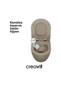 Resim Creavit Free Kanalsız Mat Cappuccino Asma Klozet Fe322, Creavit Free Duck Duroplast Yavaş Kapak Mat Bej 