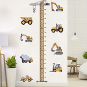 Resim 12 Adet İnşaat Araçları Yükseklik Tablosu Duvar Çıkartmaları - Çocuk Odası, Oturma Odası, Oyun Odası için Kendinden Yapışkanlı Ölçü Bandı Stickerları - Klasik Tarz, Dayanıklı PVC Malzeme, Canlı Renkler 