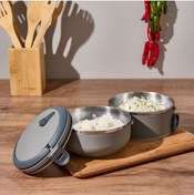 Resim Penguen 2 Katlı Yemek Sefer Tası - Gri 