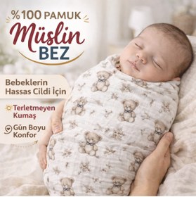 Resim KRN MODA Çok Amaçlı Müslin Örtü, Müslin Bebek Battaniyesi, %100 Pamuk Müslin Bez,80*85 Cm 
