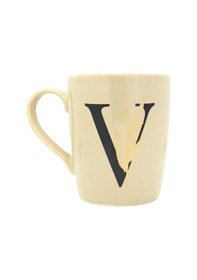 Resim V Harfi Çiçek Desenli Porselen Kupa Bej 