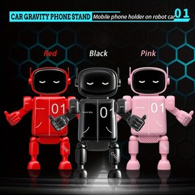 Resim 1 adet Robot Araba Telefon Tutucu - Yerçekimi Aktive Havalandırma Montajı, Çok Fonksiyonlu ABS Malzeme, Kırmızı/Siyah/Pembe, Gösterge Paneli veya Hava Havalandırması Navigasyonu için Yaratıcı Tasarım, Araç Aksesuarı | Robot Tasarımı | Yerçekimi Mekanizması 