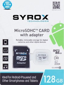 Resim Syrox 128 GB MicroSDHC Class 10 Hafıza Kartı + Adaptör 
