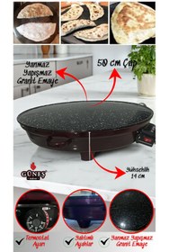 Resim GÜNEŞKATMER 2000w Elektrikli Lüks Termostatlı 50 Cm Ekmek,gözleme,börek Ve Katmer Sacı l Granit emaye 