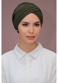 Resim Hürrem Bone Haki Pratik Hazır Geçmeli Tesettür Bone Petekli Mevsimlik Üç Çapr Haki 