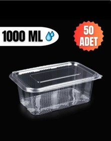 Resim Plastik Sızdırmaz Kap 1000 Gr Cc Kullan At Tek Kullanımlık Kapaklı Kase 50 Adet 