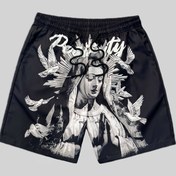 Resim Sanatsal Baskılı Erkek Atletik Plaj Şortları - İpli Bel, Hızlı Kuruyan, Geometrik Tasarım, Siyah Günlük Yazlık Board Shorts, Esnemez Kumaş 