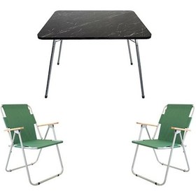 Resim Bofigo 60X80 Granit Katlanır Masa + 2Li Katlanır Sandalye Yeşil 