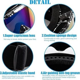 Resim Motosiklet ve Kayak Gözlüğü, Ayarlanabilir Kayışlı Motosiklet Gözlüğü, Sis Önleyici UV Korumalı, Bisiklet, Snowboard, Kayak Gibi Açık Hava Aktiviteleri İçin 