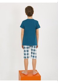 Resim Vitmo Erkek Çocuk Kısa Kollu Kapri %100 Pamuklu Pijama Takımı Awesome PETROL 