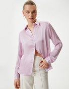 Resim Saten Gömlek Dokulu Düğmeli Uzun Kollu 