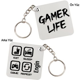 Resim Gamer Life Oyuncuya Hediye Isimli Kişiye Özel Anahtarlık 