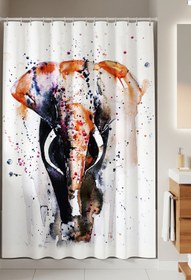 Resim Tropikhome Polyester Kumaş Renkli Fil Desen Banyo Perdesi Yerli Üretim 180x200 Cm Duş Perdesi C-halka Hediye 