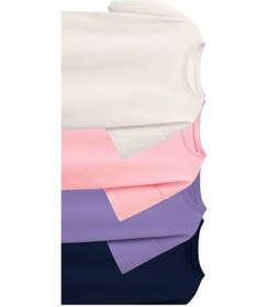 Resim Zuzunga Besic 4'lü Kız Çocuk T-shirt Beyaz - Pembe - Mor - Lacivert Çok Renkli 