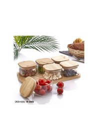 Resim Bambu Tepsili Kahvaltılık Bambu Kapaklı Hava Almaz İnce Cam 6lı Krem 