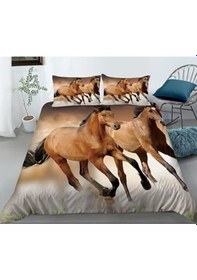 Resim Horse Çift Kişilik 4 Parça Saten & Pamuk Nevresim Takımı Beyaz 