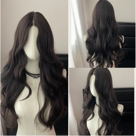 Resim Kadınlar için Elegant 26 inç Uzun Dalgalı Peruk, Kahverengi ve Siyah, Yüksek Sıcaklık Lif, Gül Ağ Şapka, 150% Yoğunluk, Loose Dalga Stili, Tüm Durumlarda Esnek 