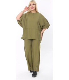 Resim Mia Butik Büyük Beden Haki Yuvarlak Yaka Salaş Takım Haki 