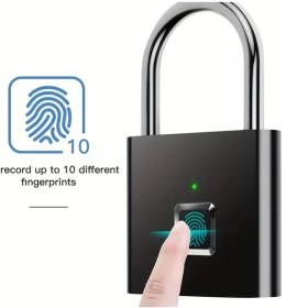 Resim Sunshine011 10 Parmak İzi Mini Akıllı Parmak İzi Kilitli Çanta, Usb Şarjlı, Paslanmaz Çelik, Evrensel Uyumlu, Siyah 