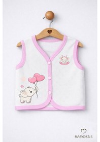 Resim Babyden's Kız Bebek Yelek Jakarlı Kalp Desenli Pamuklu Çıtçıtlı Fil Baskılı Bebek Yeleği Mevsimlik,yumuşak Ekru - Pembe 