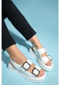 Resim Luvishoes Slope Beyaz Çift Bantlı Kadın Düz Sandalet Beyaz 