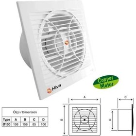 Resim Hiva HV1100 Dekoratif Plastik Banyo Tuvalet Aspiratörü 100MM 15 Watt 