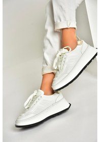 Resim Fox Shoes U555605603 Beyaz Hakiki Deri Kalın Tabanlı Spor Ayakkabı Sneakers Beyaz-hakiki Deri 
