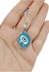 Resim biuti Murano Pastel Turkuaz Krem Burgu Nazar Boncuğu Araba Dikiz Ayna Süsü El Yapımı Lüks Hediyelik 