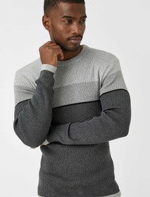 Resim Basic Triko Kazak Bisiklet Yaka Renk Bloklu 