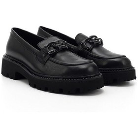 Resim Gönderi R Siyah Kalın Topuklu Tokalı Hakiki Deri Loafer Ayakkabı Siyah 