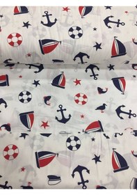 Resim Gemici Çapalı Marine Desen Poplin Akfil %100 Pamuk Nevresim Kumaş 