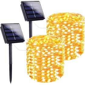 Resim Dış Mekan Güneş Işığı Dizisi, 10.0 metre, 100 LED Güneş Peri Işığı ile 8 Mod, Bakır Tel Işığı Noel Avlusu, Parti Ağacı, Avlu Dekorasyonu İçin Uygundur (Sıcak Beyaz / Renkli) 