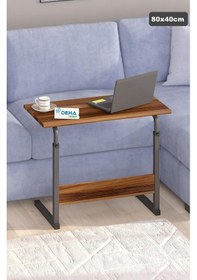 Resim 80x40 Yükseklik Ayarlı Çalışma Masası Dikiş Masası Hasta Yemek Masası Laptop Sehpası Kahverengi 