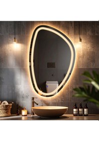 Resim Diagonale Günışığı Kumlamalı Lavabo & Banyo Aynası Dokunmatik Sensörlü 90 X 60 