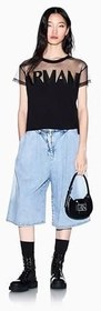 Resim Armani Exchange Logolu Transparan Omuz Detaylı Pamuklu T Shirt Bayan T SHİRT XW002332 AF10356 UC001 