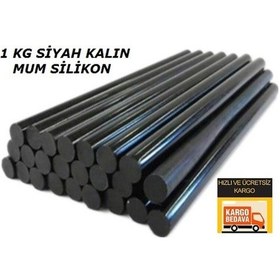 Resim 1 kg Siyah 11.3x300 mm Kalın Mum Silikon Çubuk Sıcak Silikon 
