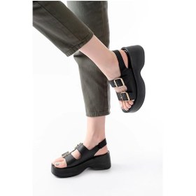 Resim İdimilla 24414-572 Siyah Tokalı Günlük Dolgu Topuk Kadın Sandalet Çok Renkli 