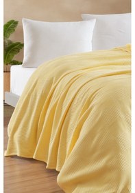 Resim Tek Kişilik %100 Pamuk Pike Örtü 160x230 Cm Karo Desenli Sarı Weave Serisi Sarı 