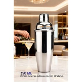 Resim İsmiyle Al 350 ml Inox Shaker - Kokteyl Karıştırma Kabı Süzgeçli Bar Shaker Paslanmaz Çelik 