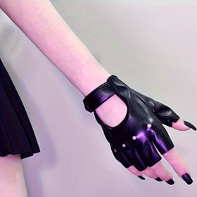 Resim 1 adet Siyah Suni Deri Yarım Parmak Elbise, Yuvarlak Tokalı - Esnemeyen, Kolay Giyilebilir, Dayanıklı & Şık, Bisiklet, Performans ve Rol Yapma için, Performans Ekipmanı, Zarif Tasarım, Güvenli Uyum 