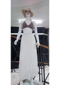 Resim Eren Style Beli Lastikli Astarlı Uzun Şifon Etek-8960 Beyaz 